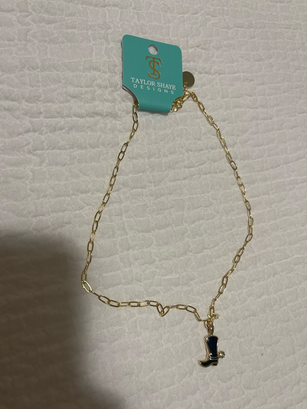 Taylor Shaye Gold Paperclip Necklace with Black Boot Charm